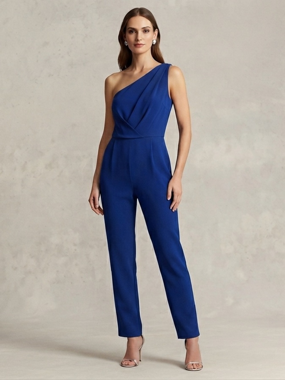 Halston Heritage One-Shoulder Cobalt Blue Jumpsuit